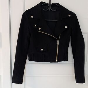 Aritzia Talula Faux Suede Moto Jacket Black Asymmetrical Zip XXS